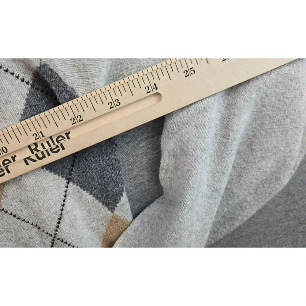 J CREW Beige Argyle Cashmere Cotton Long Sleeve Pullover‎ Sweater SIZE LARGE